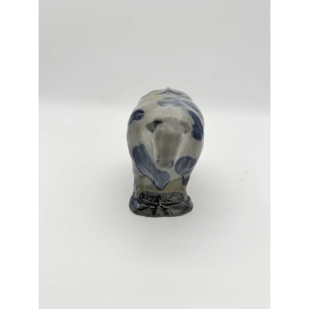 Rowe Art Pottery Salt Glaze Works Blue Holstein Cow Figurine 1990 Vintage USA